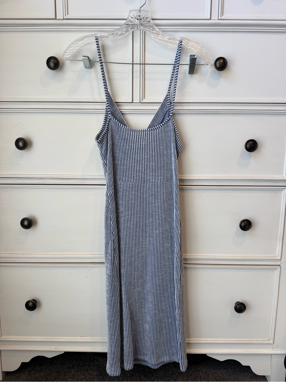 Caution To The Wind Blue & White Striped Midi Button Dress - Picture 3 of 5